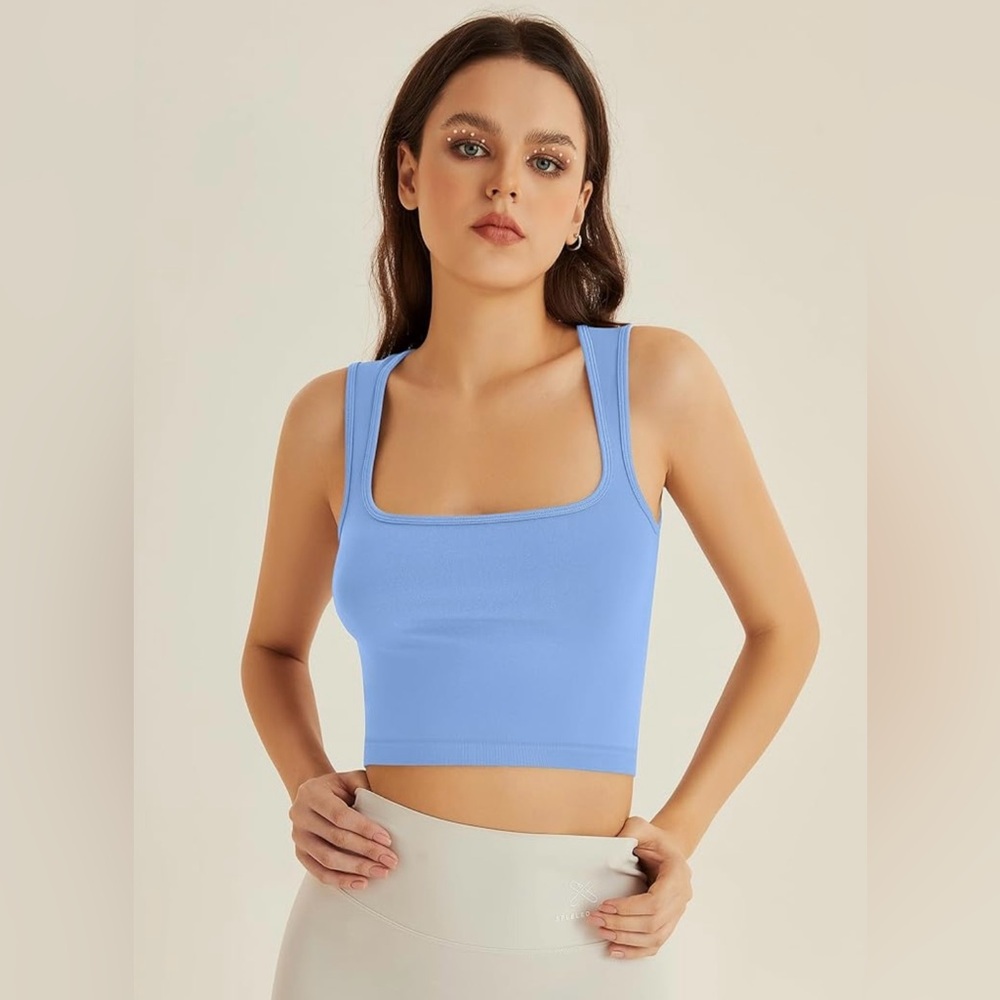 NWOT LOMON Summer Trendy Sleeveless Crop Tops Seamless Scoop Neck Tank Top